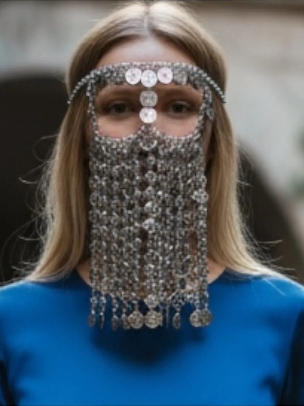 Egyptian Style Silver Chain Face Veil Tribal Belly Dance Festival Mask